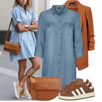 Sommer Outfit mit Blau/Hellblau Jeanskleid/Hemdkleid/Jeans Bluse/Longbluse/Tuniken-Shirt VERO MODA "Stilvoller Look für die Freizeit"