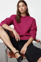 Pink Thick Polar Fleece Half Turtleneck Relaxed/Comfortable Pattern Knitted Sweatshirt