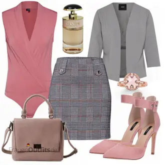 Outfit mit Grau/Dunkelgrau/Dunkelblau/Blau/Lila Short Große Größe/Strick Große/70er Minirock/Boucle Rock/Hahnentritt Rock/Minirock/Karierter Rock/Tweed Rock About You "Vero Moda Body"