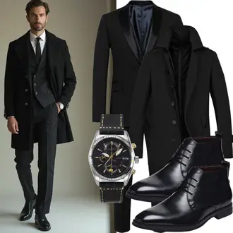 Dicker Outfit mit Schwarz/Dunkelblau/Dunkelgrau Gehröck/Blazermantel/Wollfleece Mantel/Schmal Geschnittener Mantel/Wintermantel Wollmantel YOUTHUP "Business Outfit"