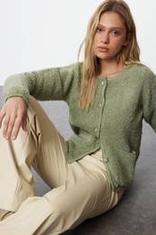 Mint Boucle Pocket Knitwear Cardigan