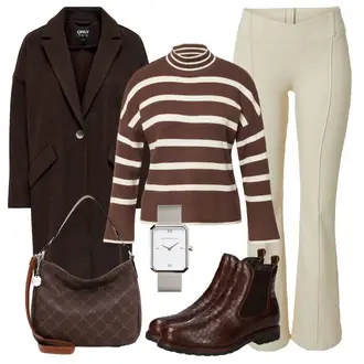 70er Outfit mit Beige/Khaki Hose Große Größe/Schlaghose/Bootcut Pant/Bügelfaltenhose/Flared Leggings/Ausgestellte Hose/Hose mit Schlitz shyx "Outfit für den Herbst"Look: Uni, 70er, Outdoor, Coole, Disco, Büro, Jazz, Old Money
