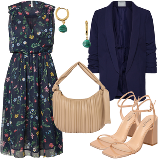 ohne Verschluss Outfit mit Dunkelblau 3/4 Bluse/Bluse Oberteil/Bluse mit Stehkragen/Bluse Mit Schleife/Business Bluse/Elegante Bluse/Lederjacke/Longbluse/Langarmbluse/Tunika Pieces "Sommerliches Abend Outfit"