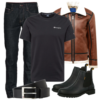 Outfit mit Rot Lederjacke Jack & Jones "Herbstliches Freizeit Outfit"