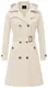 CREATMO US Damen Lang Trenchcoat Zweireihig Klassischer Revers Mantel Gürtel Slim Oberbekleidung Mantel mit Abnehmbarer Kapuze, Beige, XS