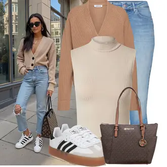 Outfit s Béžová/Krémová/Šedá/Černá/Bílá Teniska Kožené Tenisky/Nízká Teniska/Teniska na platformě/Skate Bota/Úzká Teniska/Vintage Teniska Adidas Originals "Stylový vzhled pro volný čas"