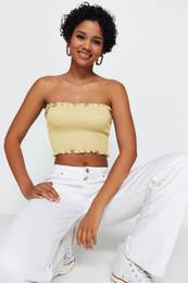 Light Yellow Strapless Gipel Flexible Knitted Blouse