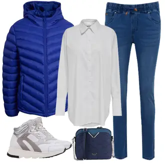 Outfit mit Weiß/Hellgrau/Grau/Silber Winter Sneaker/Leder Sneaker/Sneaker Mit Seitlichem Reißverschluss/Schmaler Sneaker/Teddy Sneaker/Sneaker Mit Klettverschluss/Vintage Sneaker Geox "Cooles Herbst Outfit"