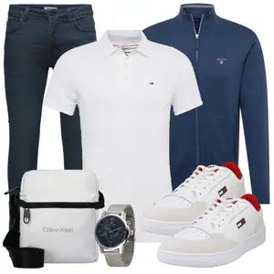 Polokragen Outfit mit Weiß/Grau Tommy Jeans "Street Style Outfit"