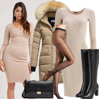 Anniversaire Hiver tenues avec Noir/Blanc Botte Longue/Botte de Plate-forme/Botte au Genou/Bottes à Talon Haut Kazar "Tenue d'Hiver à la Mode"Look: Anniversaire, Concert de pop, 40ème anniversaire, Réveillon de Nouvel An