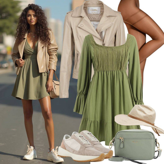 Sport Outfits 80er mit Beige/Braun Hut Jack Wolfskin "Schones Frühlingsoutfit"Look: Safari, Rad, Retro, 80er