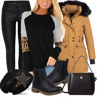 Warme Outfit mit Schwarz Hut Winter Mütze/Ohrenwärmer/Kopfbedeckung/Mütze styleBREAKER "Odosalii Damen"