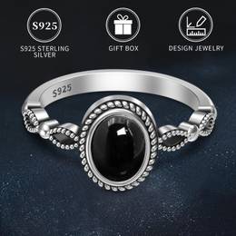 2g S925 Pure Silvery Black Onyx Women's Ring Electroplated 18k Gold Plated Classic Retro Oval High Quality Jewelry For And Party Gift Gift Box