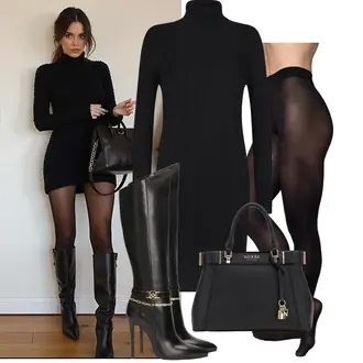 Casual, Elegant Outfit met zwart Lange gebreide Jurk/Strakke Jurk/Lange Jurk/Elegante Jurk/Chique Jurk/Trui Jurk/Lange Jurk/Casual Jurk felix hardy "Modieuze lente-outfit"Look: Casual, Elegant, Modern, Strakke pasvorm, Chique, Simpel, GoGo, Chill, Indie, Trendy, Stijl, Elegante, Ram, Overgekleed, Extra groot