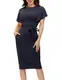 JASAMBAC Damen Bodycon Bleistiftkleid Bürokleidung zu Arbeit Kleider mit Taschengürtel, Marineblau, Klein