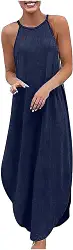 Generic Lockere Jeanskleider Für Damen Uk Einfacher Stil Partykleider Damen Plus Size Denim Ärmellos Neckholder Print Weste Langes Kleid Baggy Maxi Kleider Für Hochzeitsgäste Sommer Etuikleid