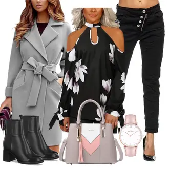 Wetlook Outfit mit Schwarz/Braun/Lila/Rosa Außergewöhnliche Bluse/Lederjacke/LangarmBluse/Crash­Bluse/Bluse mit Trichterkragen/Bluse mit Stehkragen/Gemusterte Bluse/Verspielte Bluse/Bluse Oberteil/DruckBluse YOINS "Business Style Outfit"Look: Sexy, Romantisch, Coole, Wetlook, Mom, Schön, Elegant