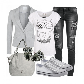 Winter Outfits mit Grau/Hellgrau Lederjacke/Baumwoll ­Blazer/Strick­blazer/Sweatblazer/Lederjacke VERO MODA "Owls"