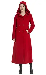 PLAERPENER Damen Kapuze Kaschmir Wolle Mantel Jacke Warm Outewear Winter Lang Trenchcoat, rot, 36