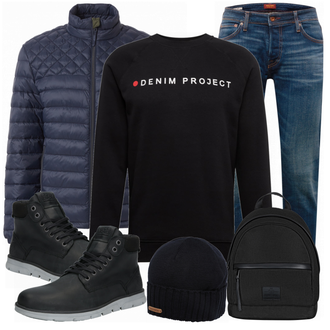 Outfit mit Schwarz Stiefel Jack & Jones "Winter Outfit"