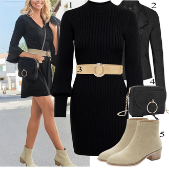 Prošívaný Outfit s Černá/Tmavě šedá Motorkářské Bund/Motorkářská bunda/Bunda s Bočním Zipem/Kožené Bund/Bunda z Umělé Kůže Only "Podzimní Outfit"