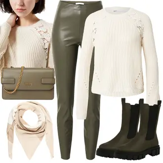 Outfit s Hnědá/Béžová/Bílá/Khaki Bandana/Šátek na hlavu/Šál About You "Fantastický Soft Girl Outfity"