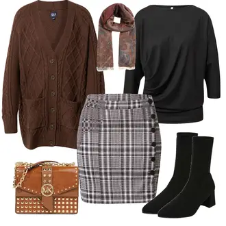 Outfit mit Dunkelgrau/Grau/Lila/Dunkelblau 90er Rock/Rock Zum Binden/Karierter Rock/Hahnentritt Rock Hailys "Modisches Business Outfit"
