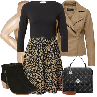 Outfity na zimu Zvířecí potisk s Černá/Hnědá/Tmavě zelená/Khaki Zimní šaty s dlouhým rukávem/Šaty na Podzim/Šaty s 3/4 Rukávem/Šaty Do Áčka/2-v-1 šaty About You "Trendový zimní vzhled"