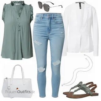 Elegante Outfits Jeans mit Hellblau/Blau High Waist Jeans/Jeans mit Schlitz/Jeans mit Loch/Lederjacken American Eagle "Eleganter Freizeitlook"