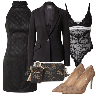 Outfit s Černá/Šedá Šaty Ze Síťoviny Guess "Outfit na léto"