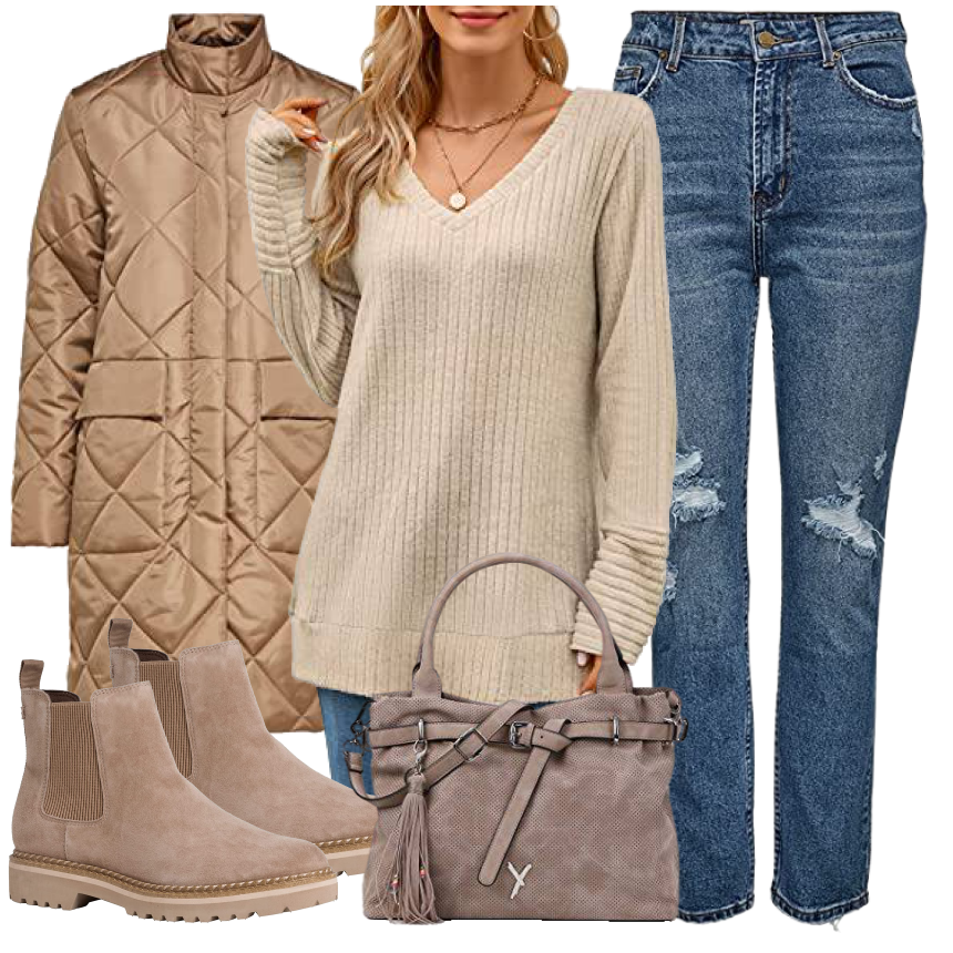 Beige Chelsea Boots Outfits für Damen - Frauen Outfits