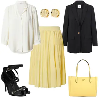 Outfit mit Schwarz/Dunkelblau/Hellblau/Rosa Mantel/Boyfriend Blazer/Lederjacke/Oversize Blazer/Lederjacke für Männer/Lederjacke Object "Gelbes Businessoutfit"