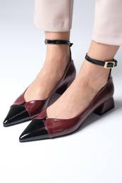 Suzette Burgundy Color Patent Leather Pointed Toe Women's Low Heel Shoes