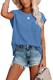 NEYOUQE t Shirt Damen Kurzarm Gestreift Rundhals Kurzarm Tshirt Beliebten Pullover Basic Einfarbig Tops Pullover für Damen Blau M 40-42
