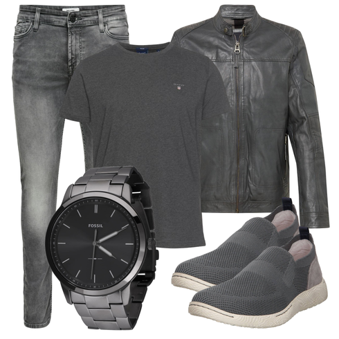 Grau/HellGrau/DunkelGrau Jeans Lederjacke/Biker Jeans/Slim Fit Jeans/Herren Lederjacke/Leder Schuhe/Jeans mit Schlitz/Low Rise Jean/Winterjacke Only & Sons kombinieren
