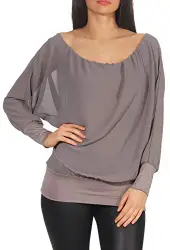 Malito Damen Chiffon Langarm Bluse   Tunika mit weiten Ärmeln   Blusenshirt mit breitem Bund   elegant - schick 6291 (grau)
