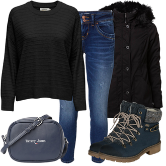 Outfit sa Crna Zimska Jakna/2u1 Jakna/Jakna za snowboard/Voštana Jakna/Pernata Jakna/Snježna Jakna/Parka Prijelazna Jakna/Zimska Parka/Jakna s Kapuljačom Hollister "Udoban zimski outfit"