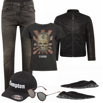 Outfit mit Schwarz LederJacke Tom Tailor "Praktischer Look"