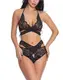 FEOYA Damen Zweiteiliger Spitze Neckholder Reizwäsche Unterwäsche Dessous Set Verstellbar BH String Schwarz M
