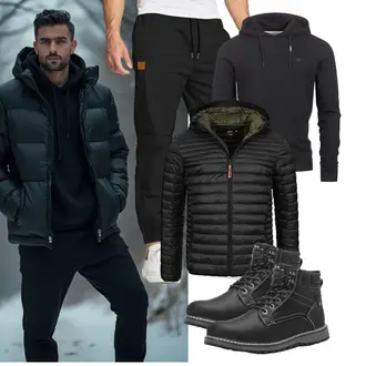 Outfit mit Schwarz Winter Stiefel/Wattierte Stiefel/Klassischer Stiefel/Schnürstiefelette/Stiefel Mit Reißverschluss/Winter Stiefelette/Gefütterte Stiefelette/Wasserfester Schuh/Wasserdichter Stiefel/Winter Sneaker/Herren Lederschuhe ANALEAF "Freizeit Outfit"