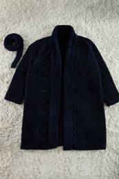 Navy Blue Belted Wellsoft Winter Knitted Dressing Gown