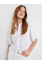 Crop Scallop Shirt Short Sleeve Buttoned Viscose Blend