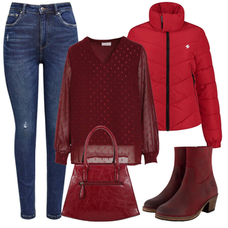 Outfit met rood Blouse "Outfit voor de winter"