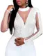 SEBOWEL Damen Sexy Strass Mesh Body Club Party Langarm Bodysuit Bluse Tops, #15 White, M