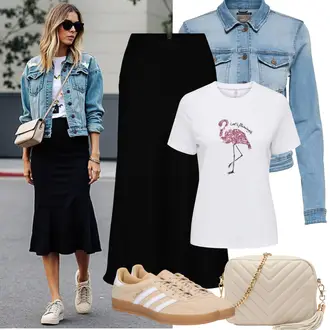 Rock Outfits mit Schwarz Short Große Größe/Kleid Große Größe/Hose Große Größe/Tunika/A Linien Rock/Wadenlanger Rock/Christlicher Rock/Rock Mit Gummizug/Ausgestellter Rock/Strickrock/Langer Rock/Maxirock/Midirock/Standesamt Rock/Woll Rock yas, Weiß/Beige/Khaki/Gold Umhängetasche/Gürteltasche/Clutch/Schultertasche/Kleine Tasche/Handytasche/Schulranzen/Schultertasche About You "Frühling outfit"