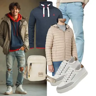 Schick Abendessen Winter Outfit mit Khaki/Beige Herbstjacke/Daunenjacke/Thermojacke/Winterjacke/Verstaubare Jacke/Kapuzenjacke/Puffer Jacke b BLEND "Freizeit Outfit"Look: Sportlich, Schick, Outdoor, Smart Casual, Nahtlos, Italienische, Wasen, Pop Konzert, Bayram, Valentinstag, Strandtag, Silvester, Electro, Abendessen, Schule