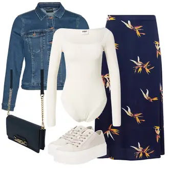 Sommer Outfit mit Dunkelblau/Hellblau/Blau Mantel/Jeansjacke/Kurze Jeansjacke VERO MODA Curve "Schönes Freizeit Outfit"