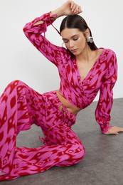 Ethnic Patterned Woven Blouse Trousers Set