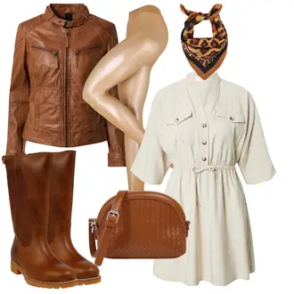 Outfit mit Braun Klassischer Stiefel/Reitstiefel/Gummistiefel/Vintage Stiefel/Weitschaftstiefel Panama Jack "Lässiger Freizeit Look"