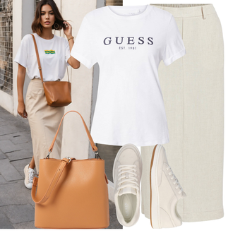Standesamt Braut Outfit mit Beige/Khaki/Braun/Weiß Short Große Größe/Kleid Große Größe/Hose Große Größe/Wadenlanger Rock/Langer Rock/Maxirock/Standesamt Rock/Vintage Maxirock/Woll Rock Object "Sommer Look"Look: Geburtstag, Standesamt, 60 Geburtstag, Strandtag, Konzert, Hütten, Schule, Besondere Anlässe